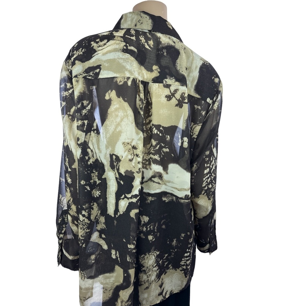 Chaus Blouse Size 20W Collared Button-Up Sheer Light & Dark Brown Polyester - Picture 2 of 5